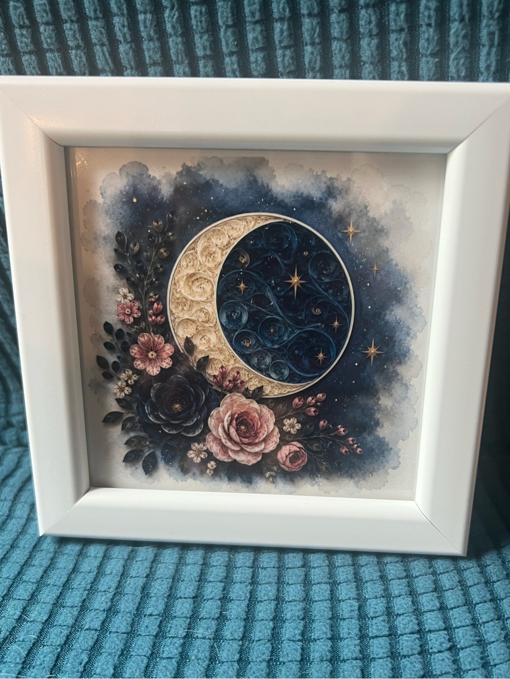 Crescent Moon Celestial Floral Art Print White Frame 5x5 Framed Wall Decor